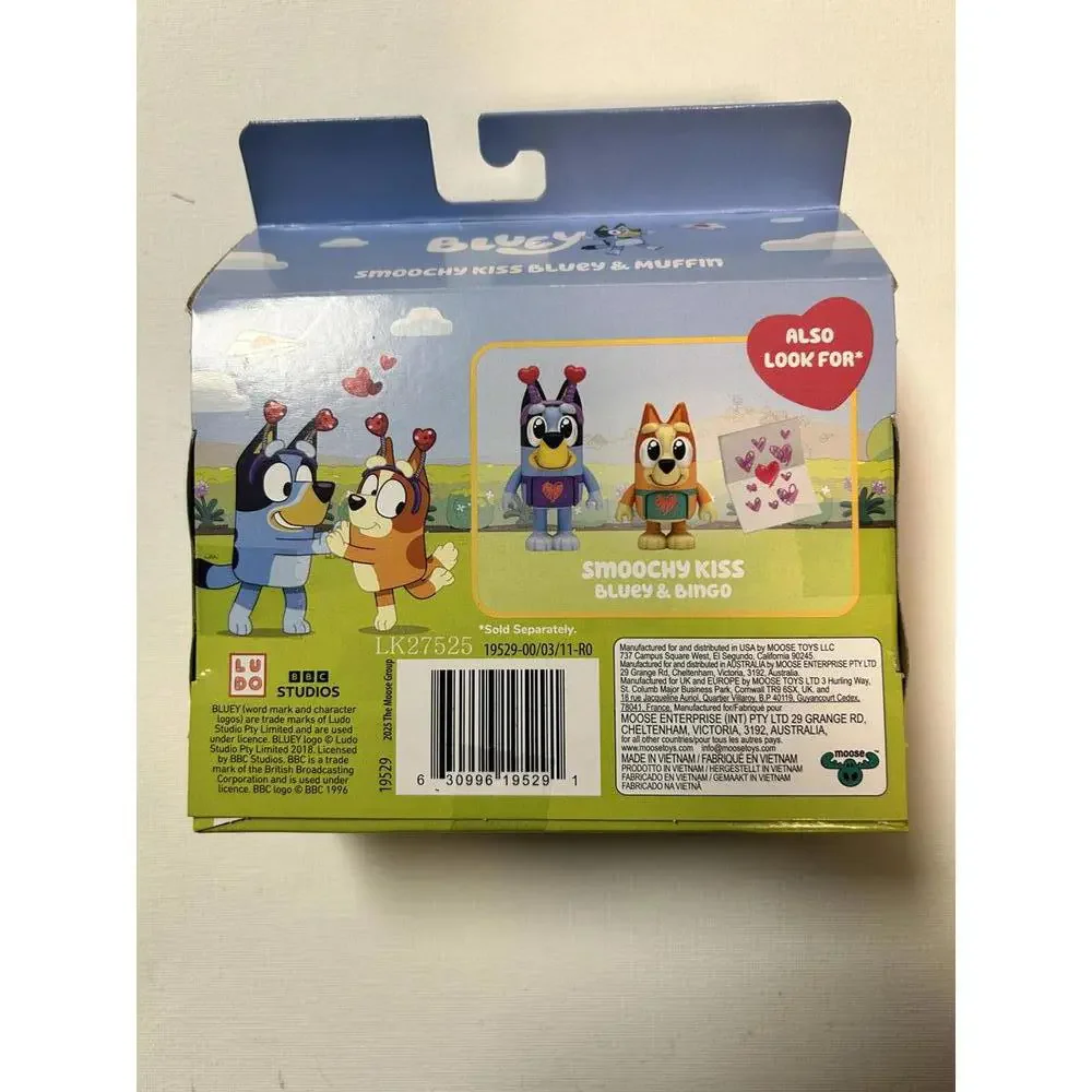 Moose Toys Bluey Smoochy Kiss Muffin Figure Set Unisex NIB Valentine Heart 2.5in